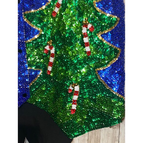 Not So Ugly Christmas Tree Santa Vest Sweater Sequin Bling Holiday Santa Claus - Picture 2 of 7
